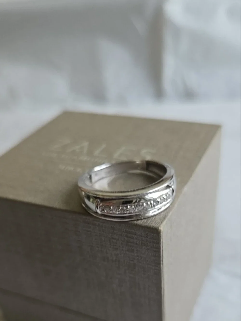 Zales White Gold Men's Band Ring with Daimonds.